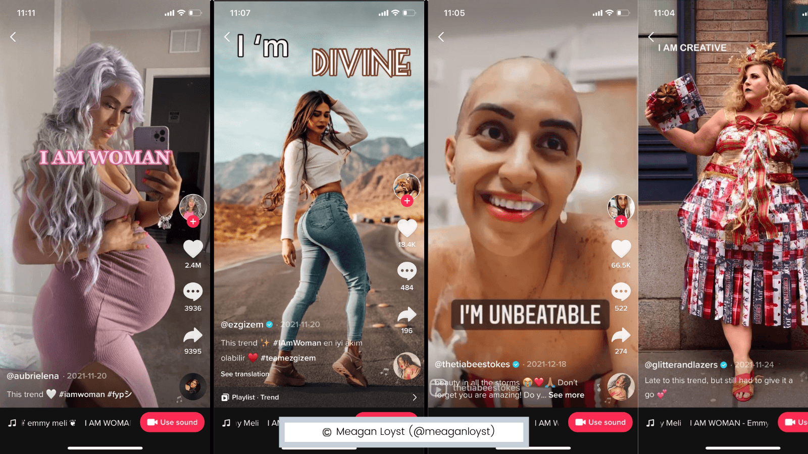 The "I AM WOMAN" trend on TikTok, focused on female empowerment